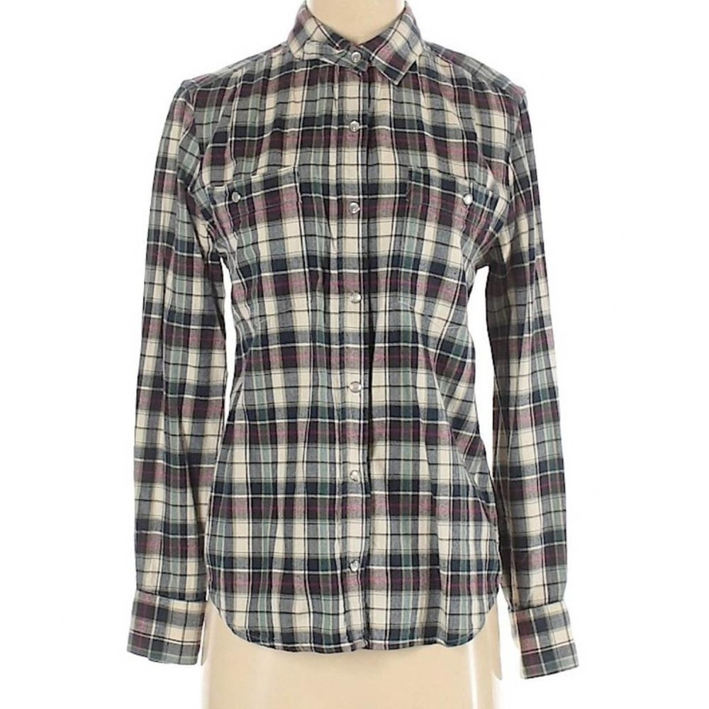 French Connection Blouse Flannel Plaid Snap Size 0